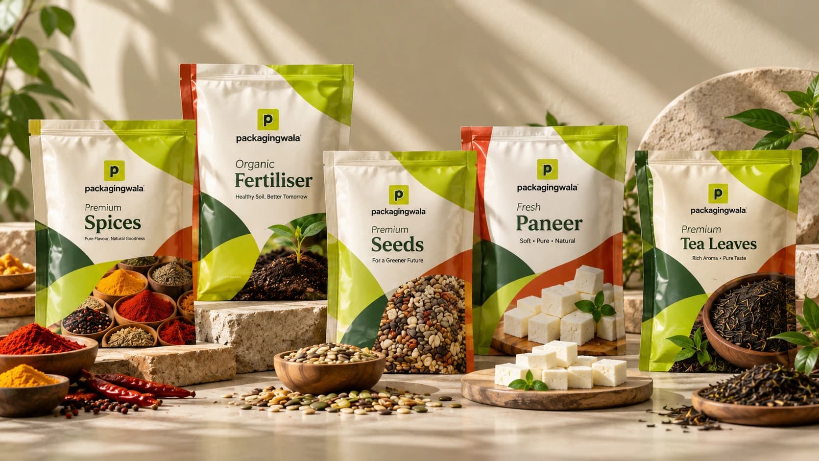 Three-side-sealed pouch packaging collection